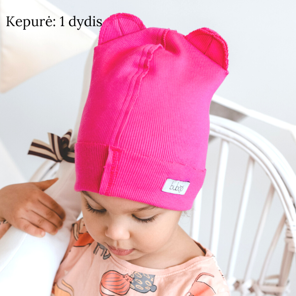 BEAR Cotton Baby Beanie with Teddy Ears – Watermelon | Ribbed One Layer Hat – BUBOO