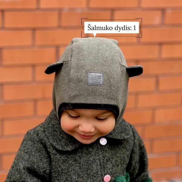Vaikiška kepurė šalmukas pavasariui / rudeniui / žiemai Bear BUBOO luxury chaki