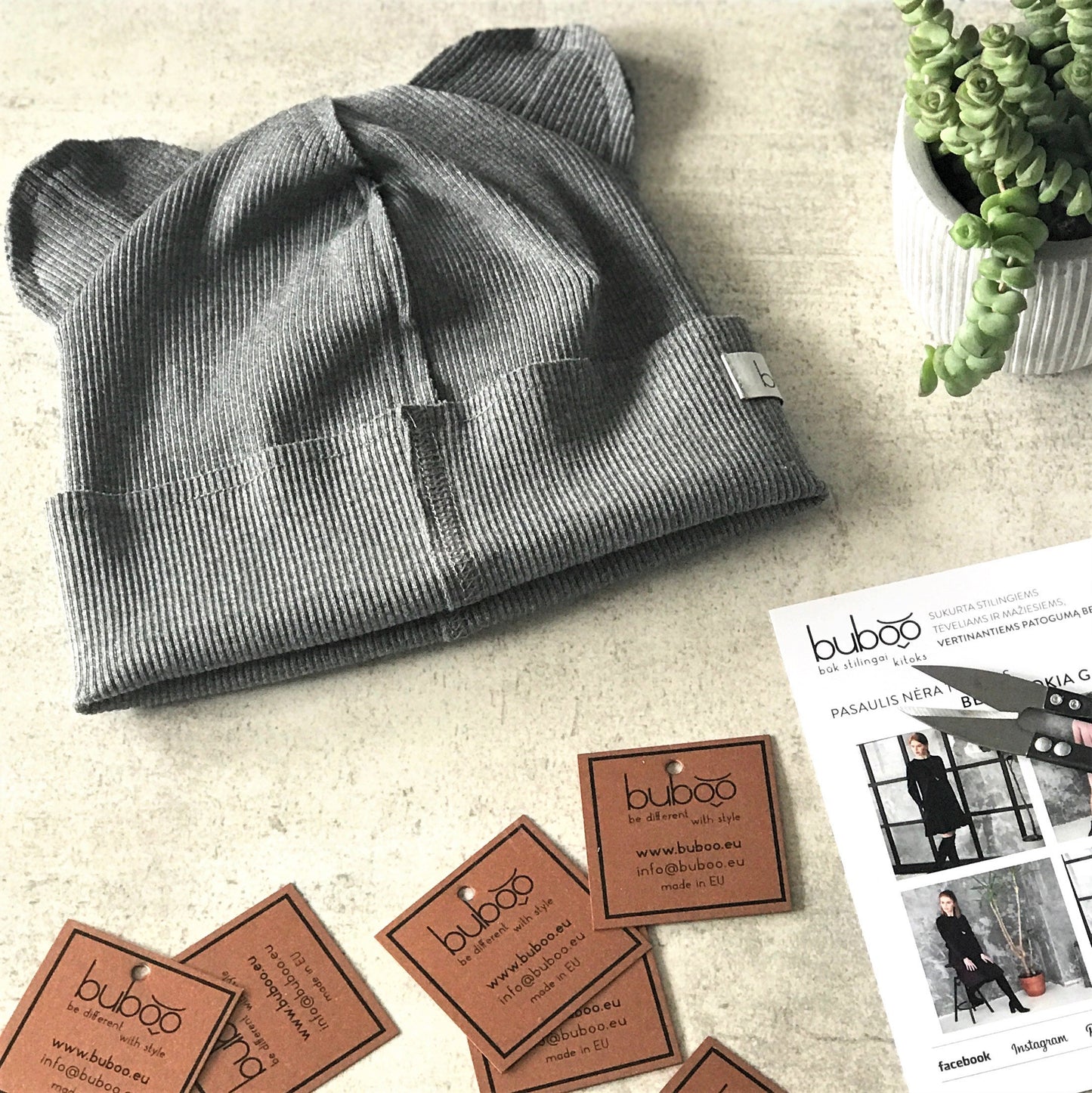 BEAR Cotton Baby Beanie with Teddy Ears – Dark Grey | Ribbed One Layer Hat – BUBOO