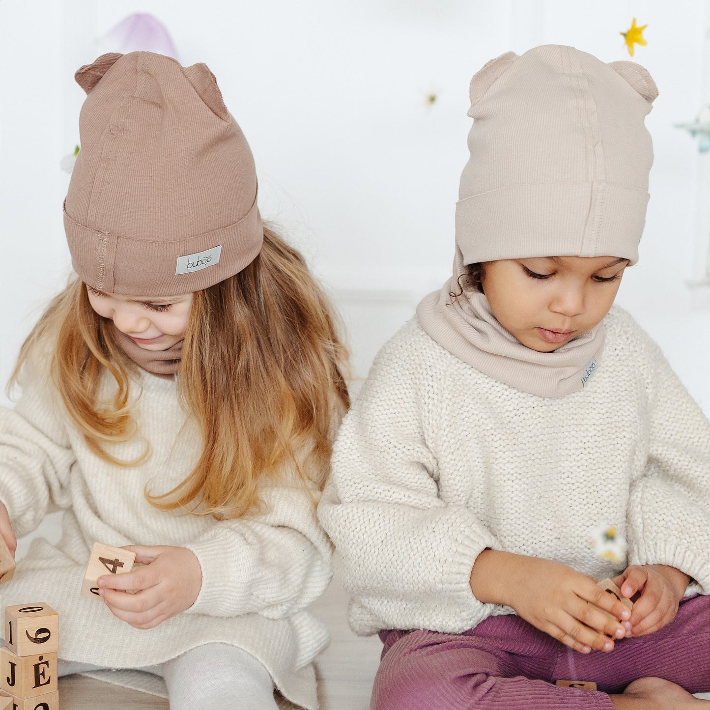 BEAR Cotton Baby Beanie with Teddy Ears – Cream | Ribbed One Layer Hat – BUBOO