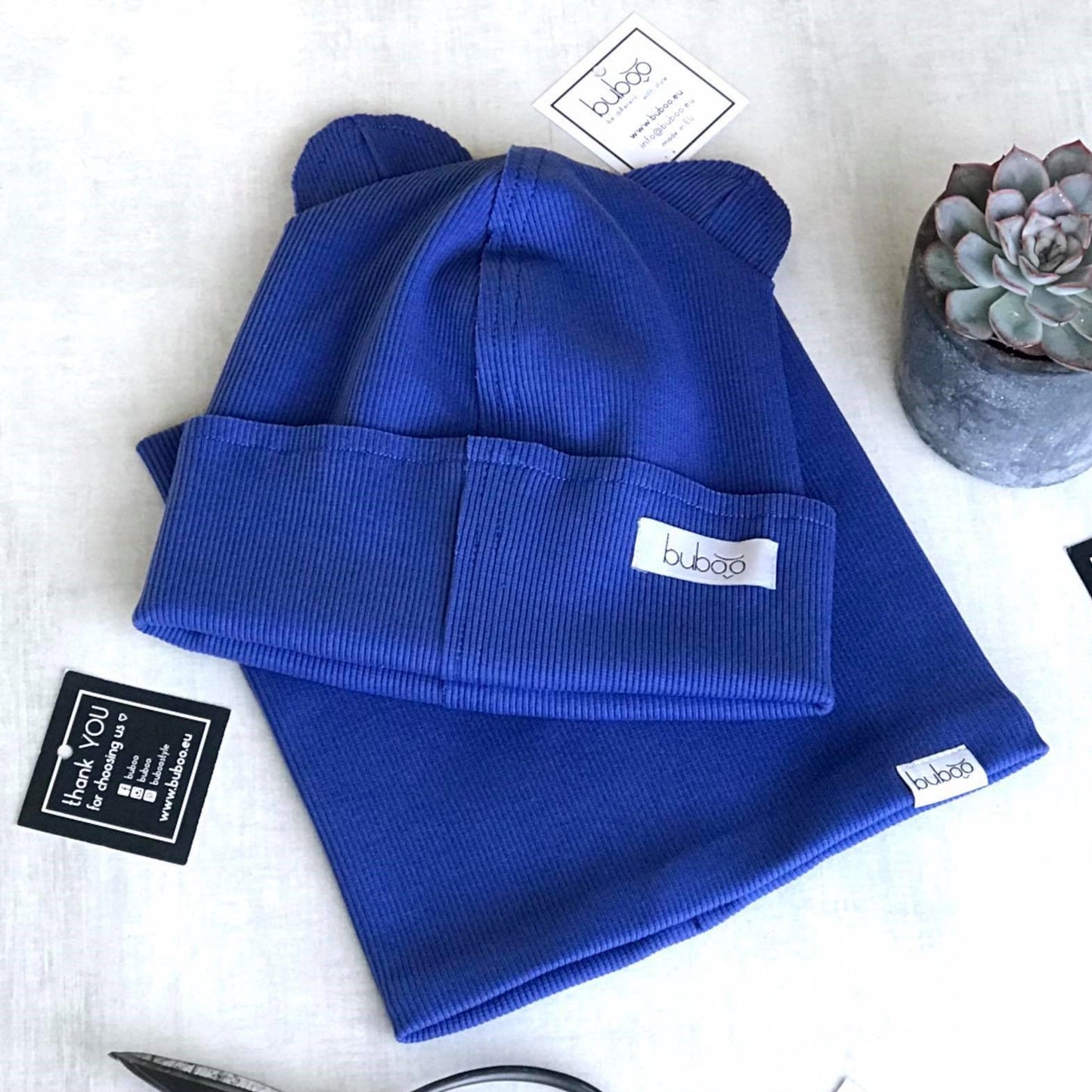 BEAR Cornflower Cotton Beanie with Teddy Ears