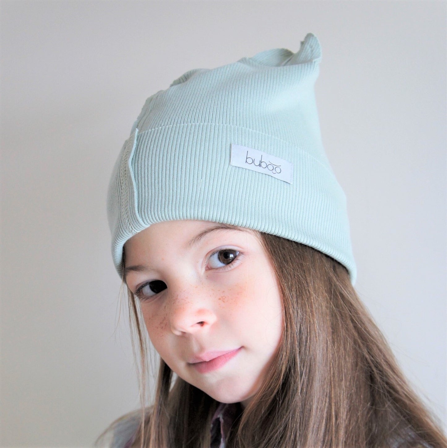 BEAR Cotton Baby Beanie with Teddy Ears – Mint | Ribbed One Layer Hat – BUBOO