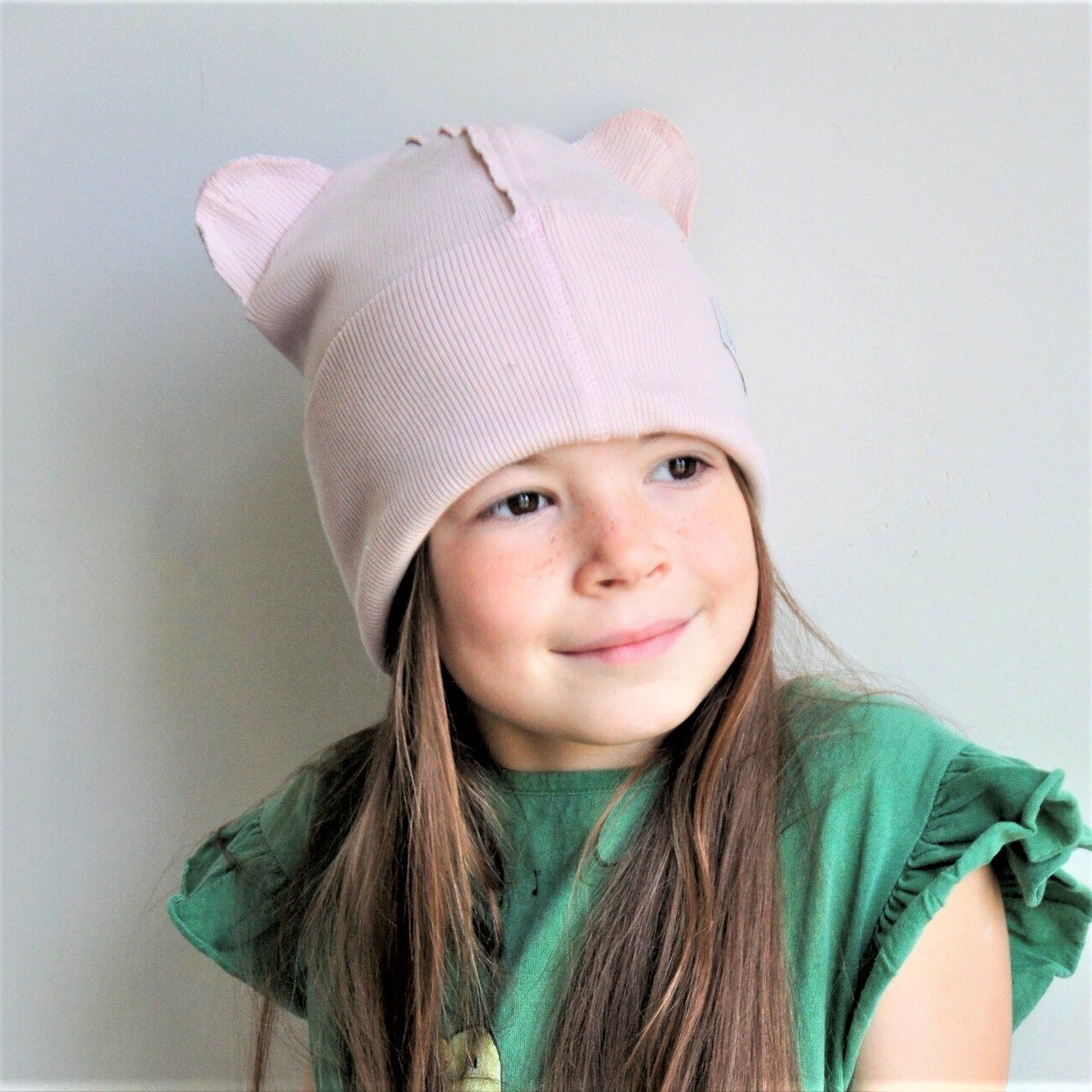 BEAR Cotton Baby Beanie with Teddy Ears – Powder | Ribbed One Layer Hat – BUBOO