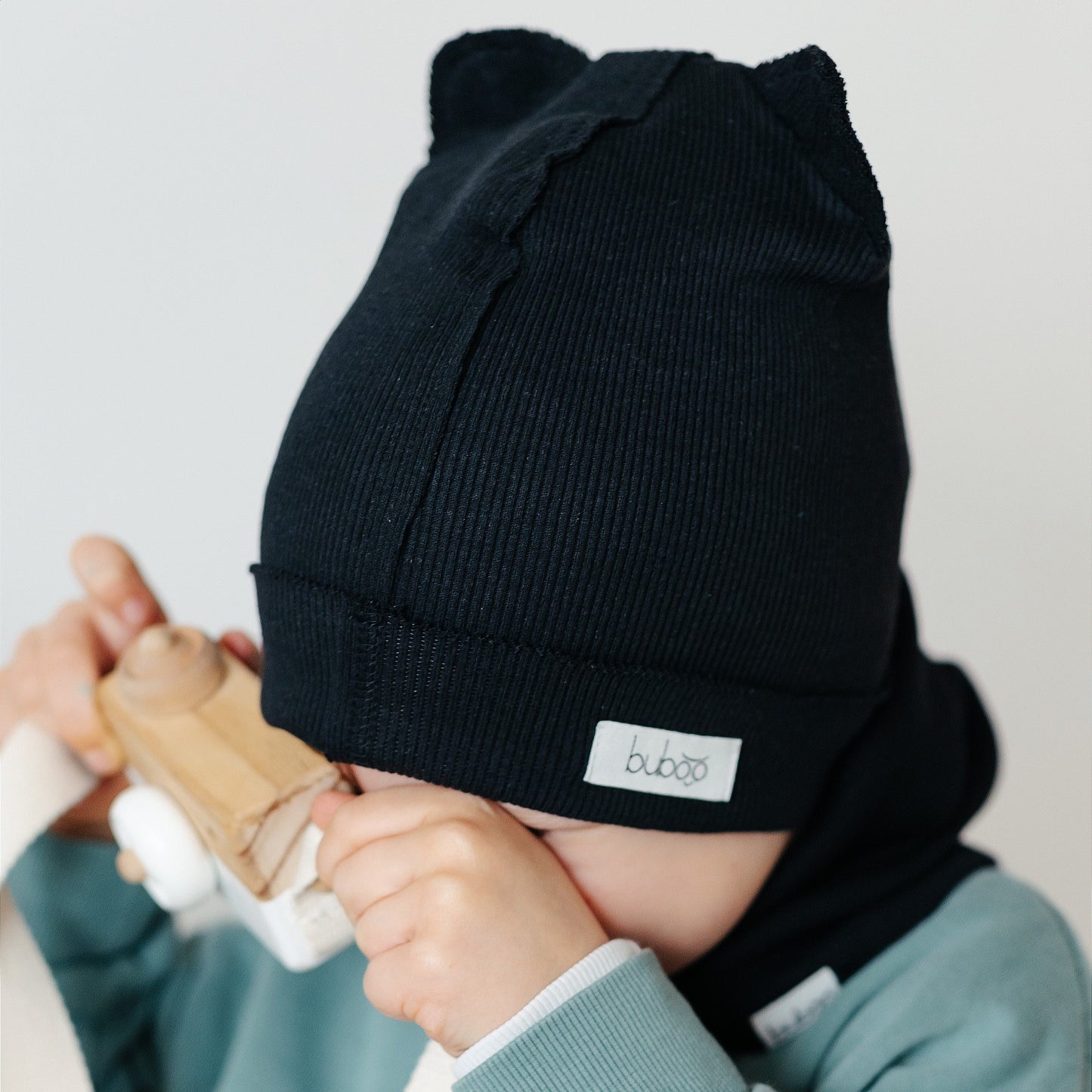 BEAR Cotton Baby Beanie with Teddy Ears – Charcoal | Ribbed One Layer Hat – BUBOO