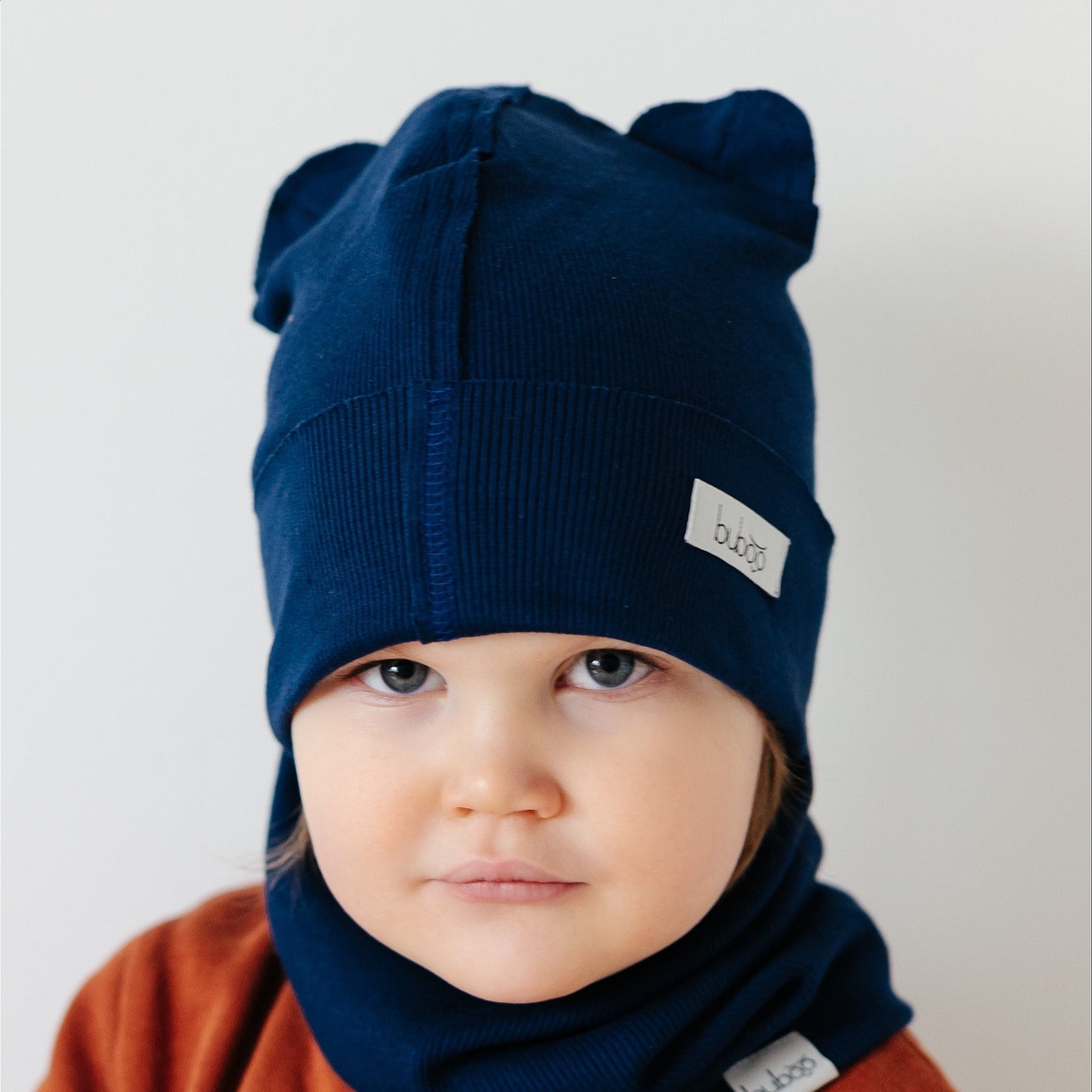 BEAR Cotton Kids Beanie with Teddy Ears – Dark Blue | Ribbed One Layer Hat – BUBOO