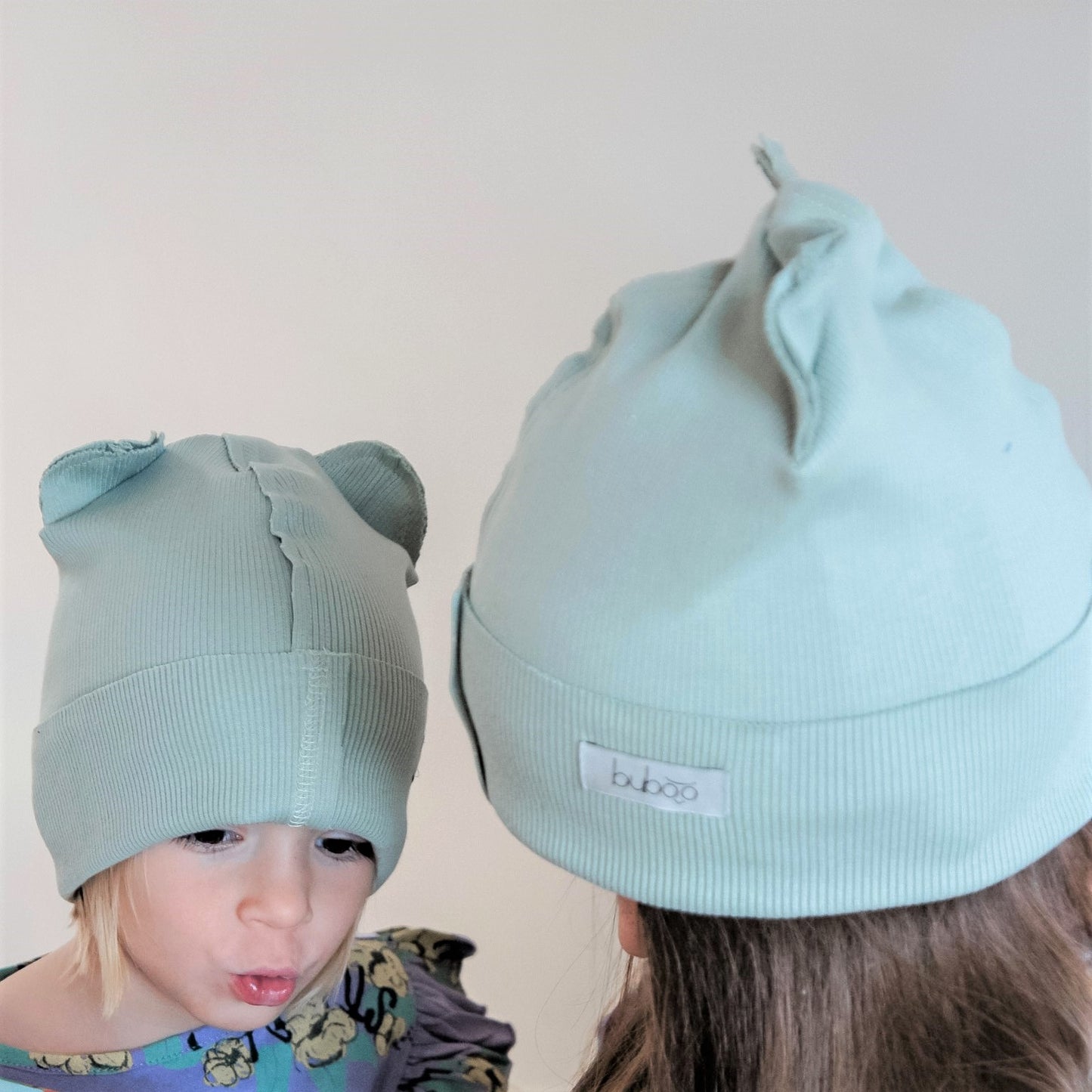 BEAR Cotton Baby Beanie with Teddy Ears – Mint | Ribbed One Layer Hat – BUBOO