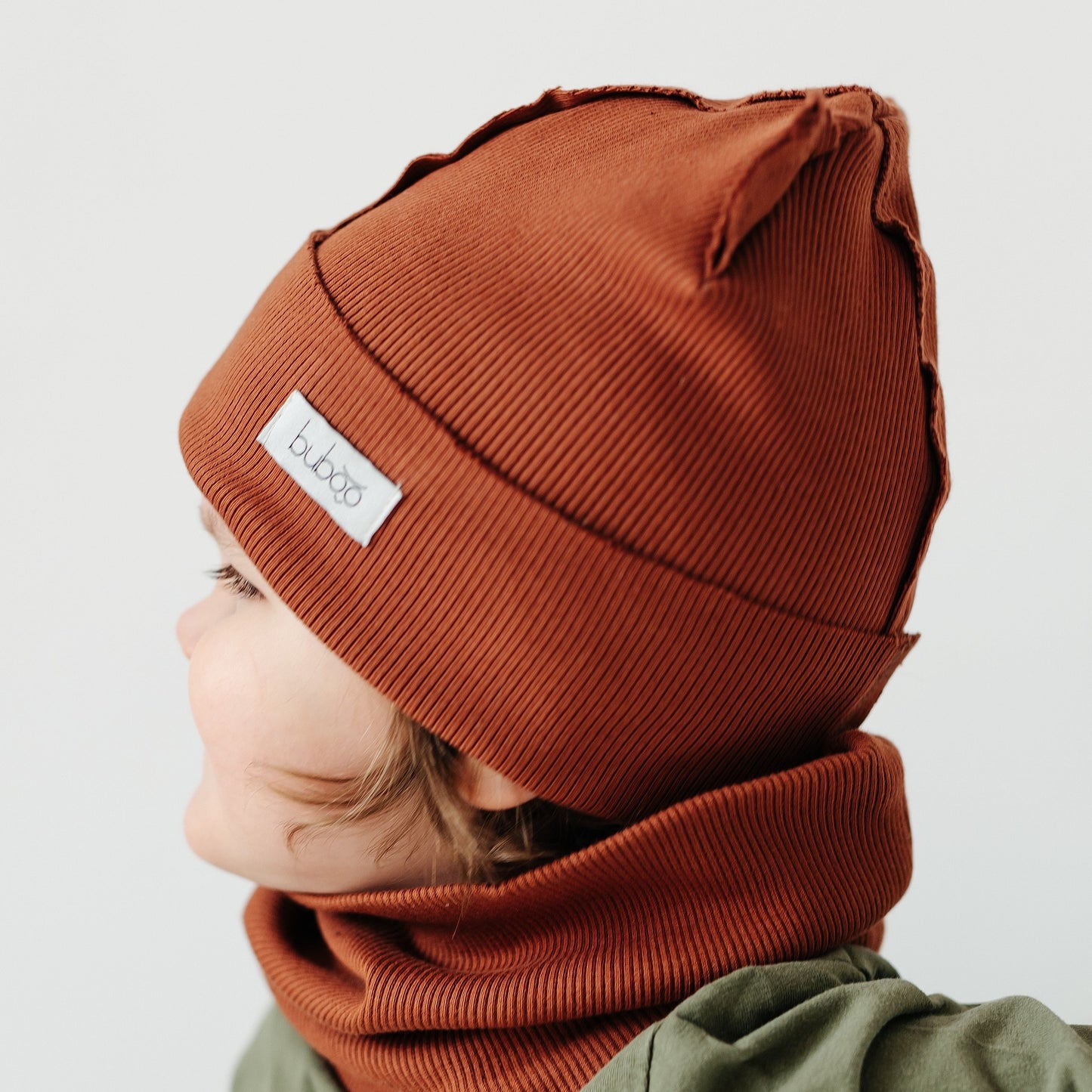 BEAR Cotton Kids Beanie with Teddy Ears – Caramel | Ribbed One Layer Hat – BUBOO