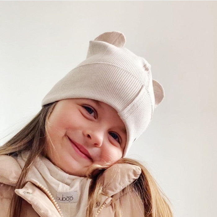 BEAR Beige Cotton Beanie with Teddy Ears
