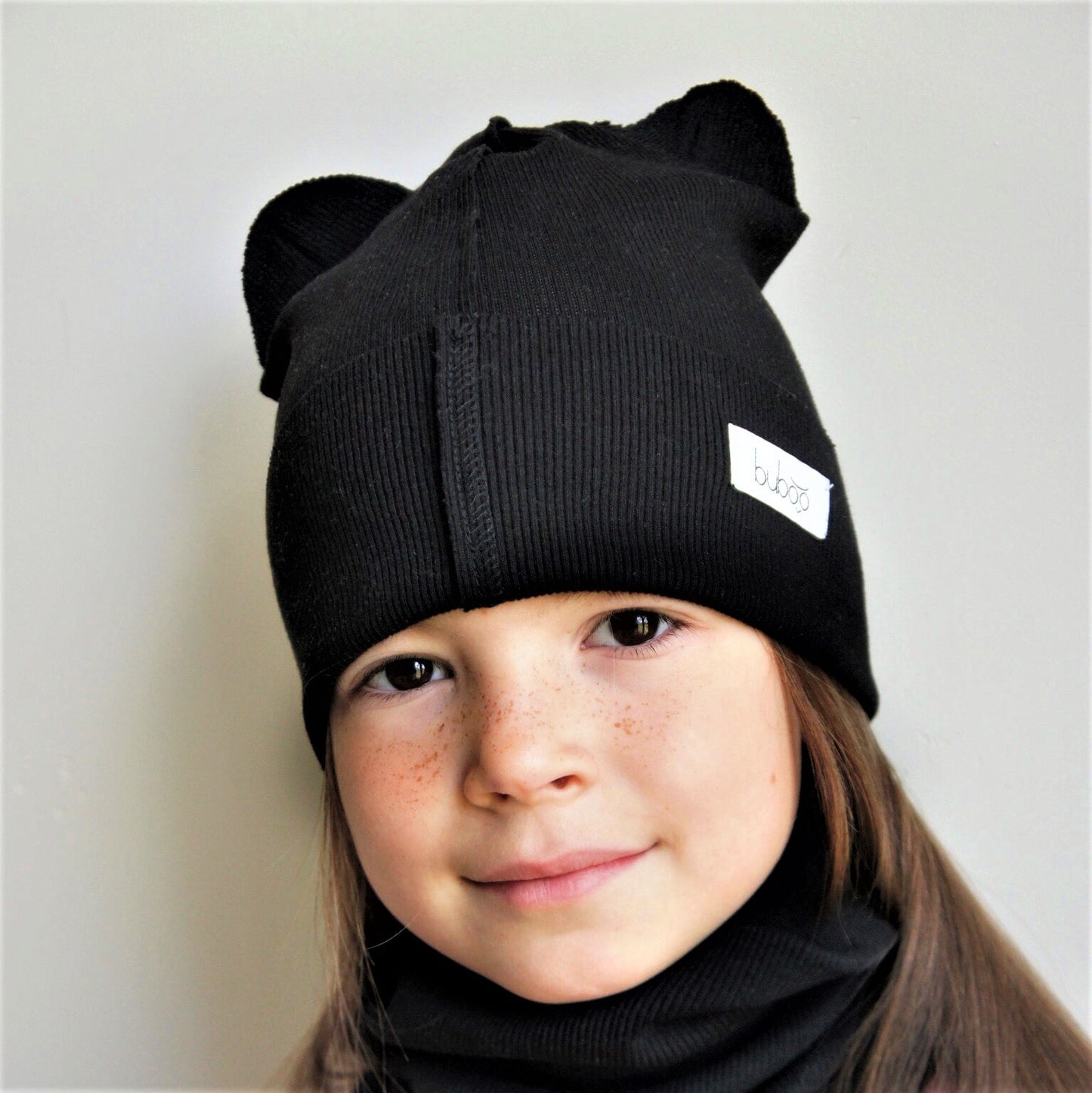 BEAR Cotton Baby Beanie with Teddy Ears – Charcoal | Ribbed One Layer Hat – BUBOO