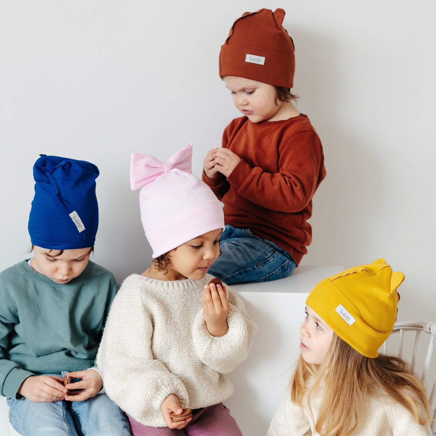 BEAR Cotton Kids Beanie with Teddy Ears – Mustard | Ribbed One Layer Hat – BUBOO