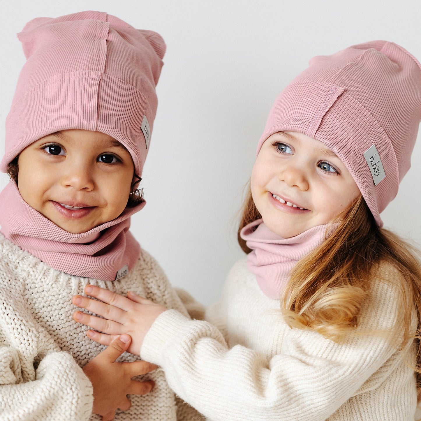 BEAR Cotton Baby Beanie with Teddy Ears – Ash Rose | Ribbed One Layer Hat – BUBOO