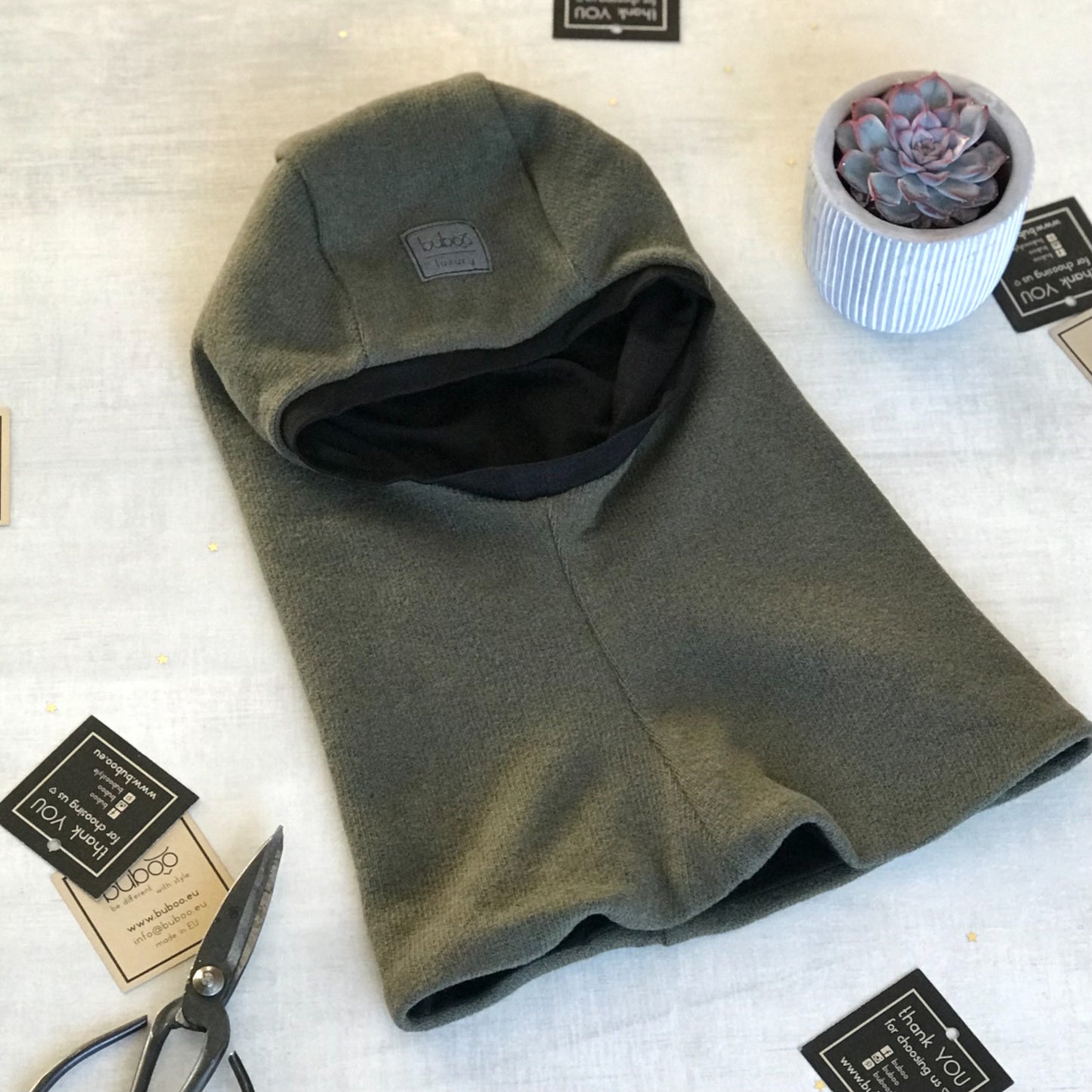 Luxury Cotton Kids Balaclava – Chaki | Autumn/Winter/Spring Helmet Hat – BUBOO