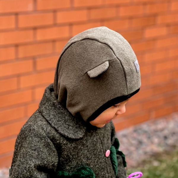 Vaikiška kepurė šalmukas pavasariui / rudeniui / žiemai Bear BUBOO luxury chaki