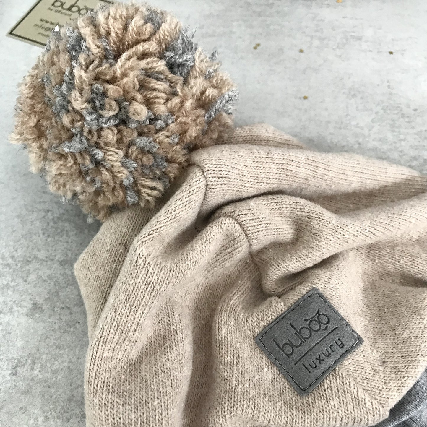 Luxury Cotton Kids Balaclava with Pompom – Latte | Autumn/Winter/Spring Hat – BUBOO