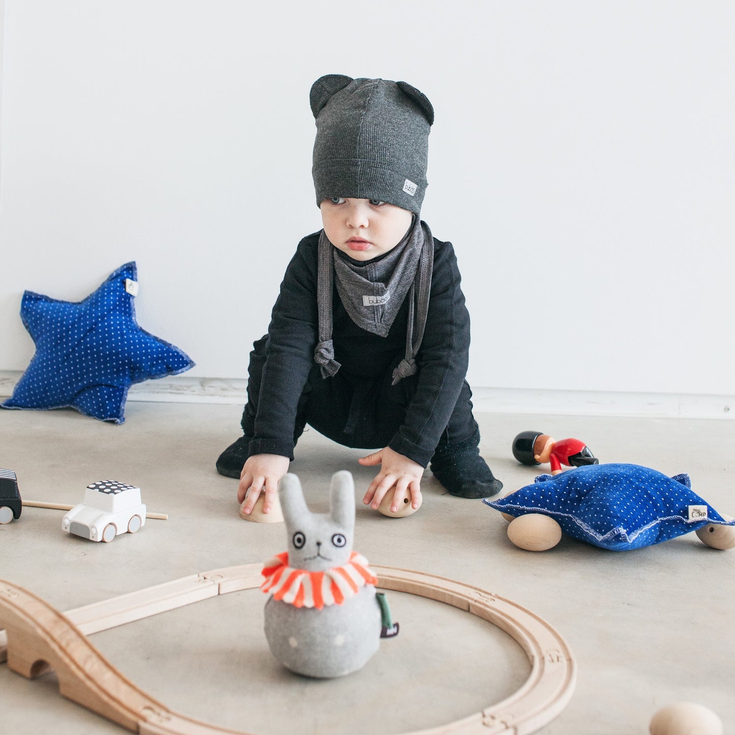 BEAR Dark gray Cotton Beanie with Teddy Ears
