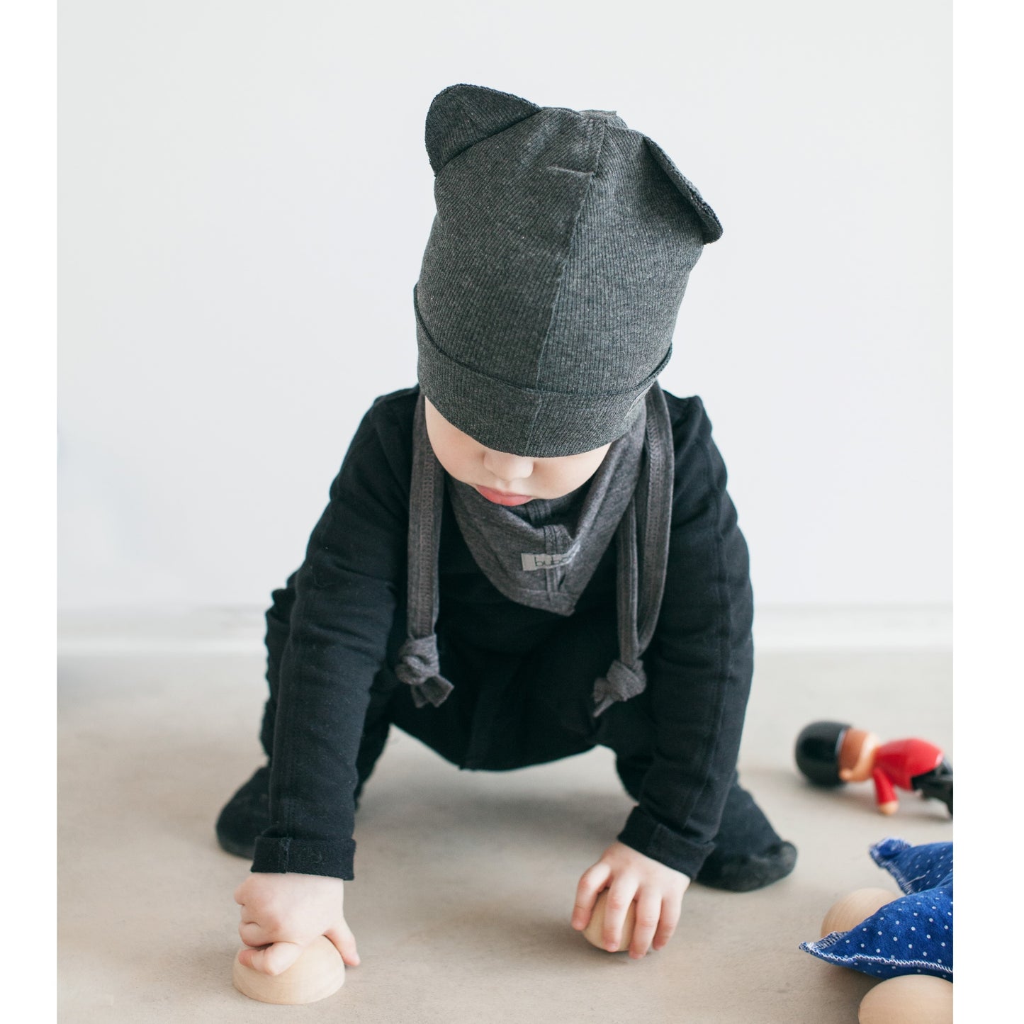 BEAR Dark gray Cotton Beanie with Teddy Ears