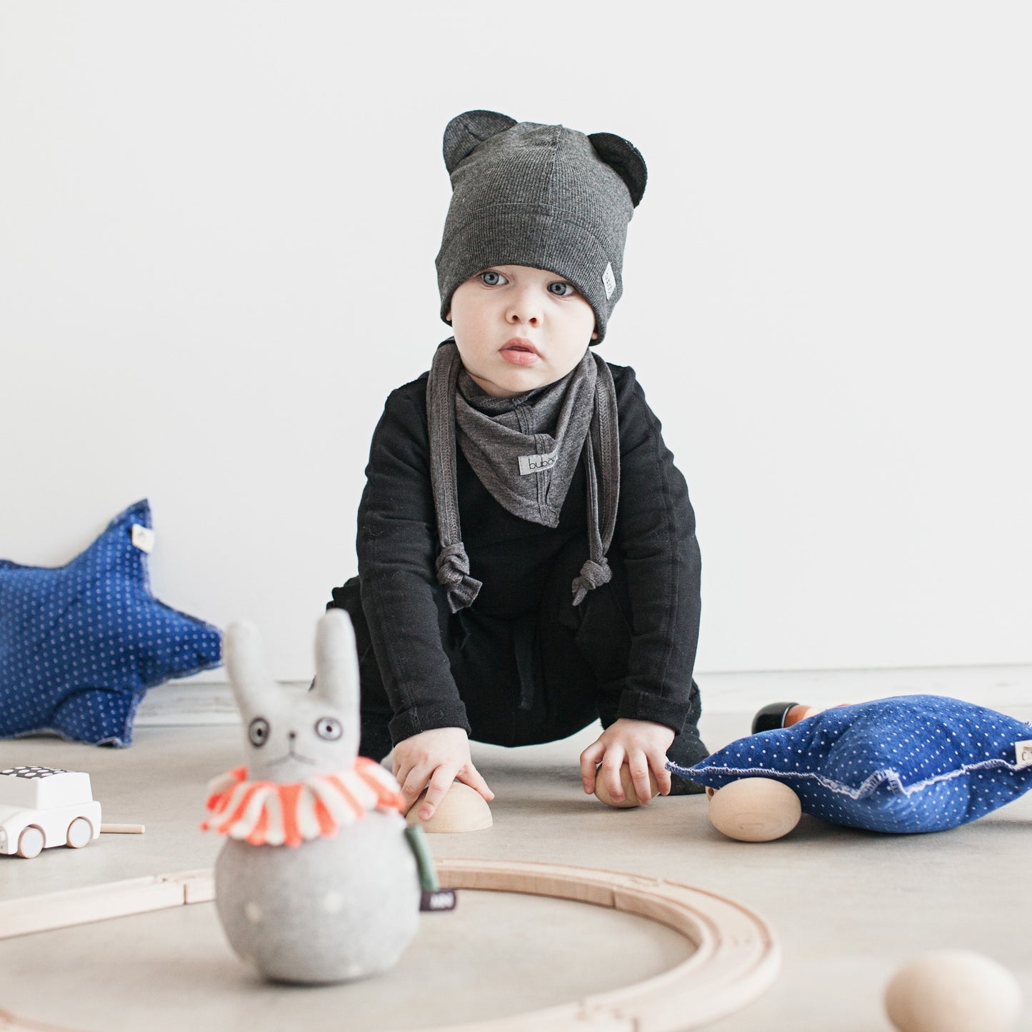 BEAR Dark gray Cotton Beanie with Teddy Ears