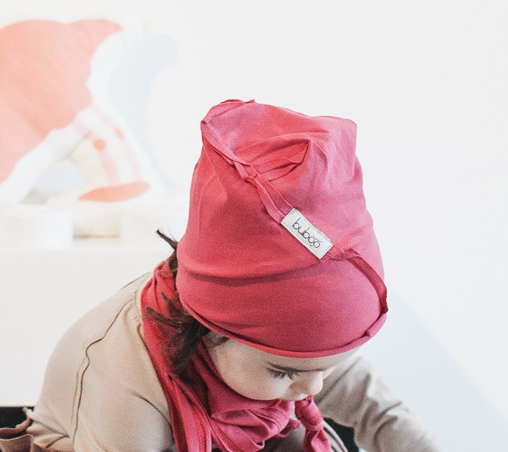 Kids thin cotton beanie UPSIDEDOWN – Raspberry