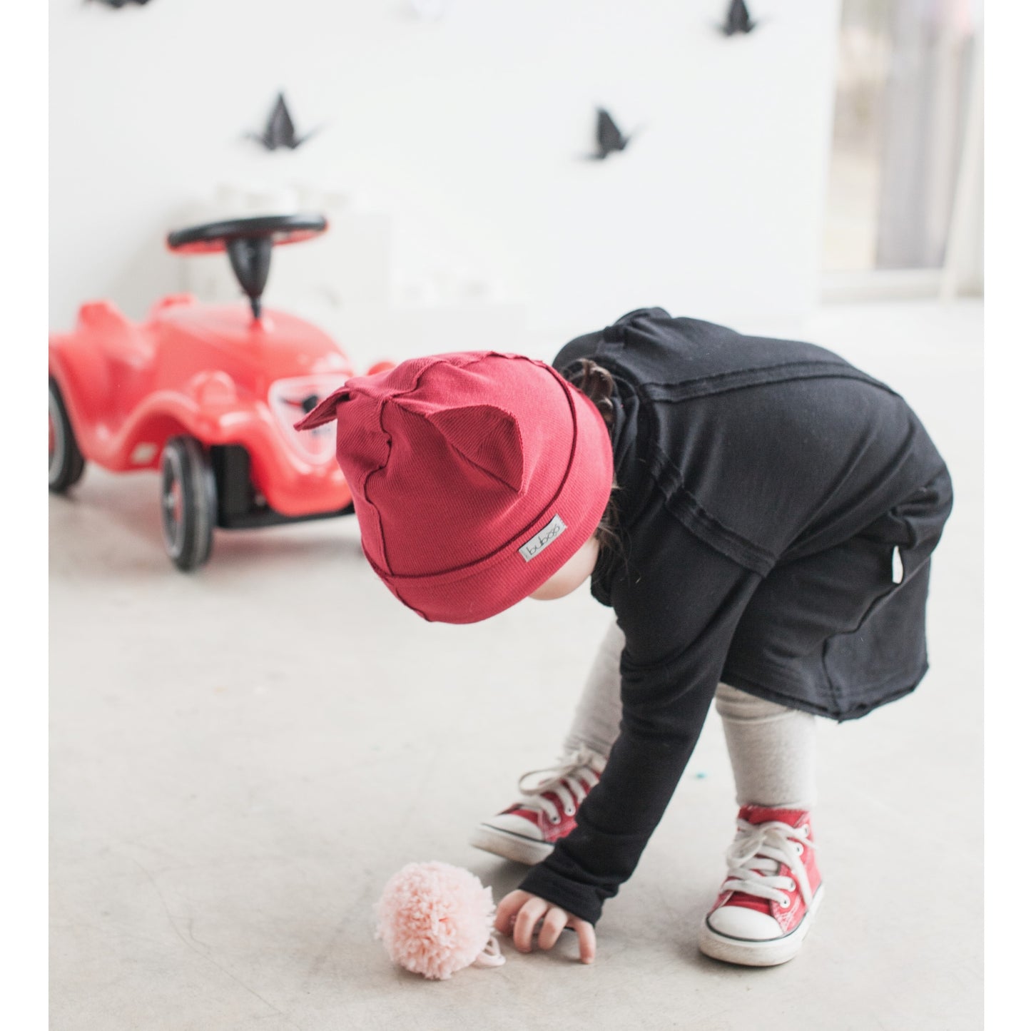 BEAR Cherry Double Cotton Beanie with Teddy Ears