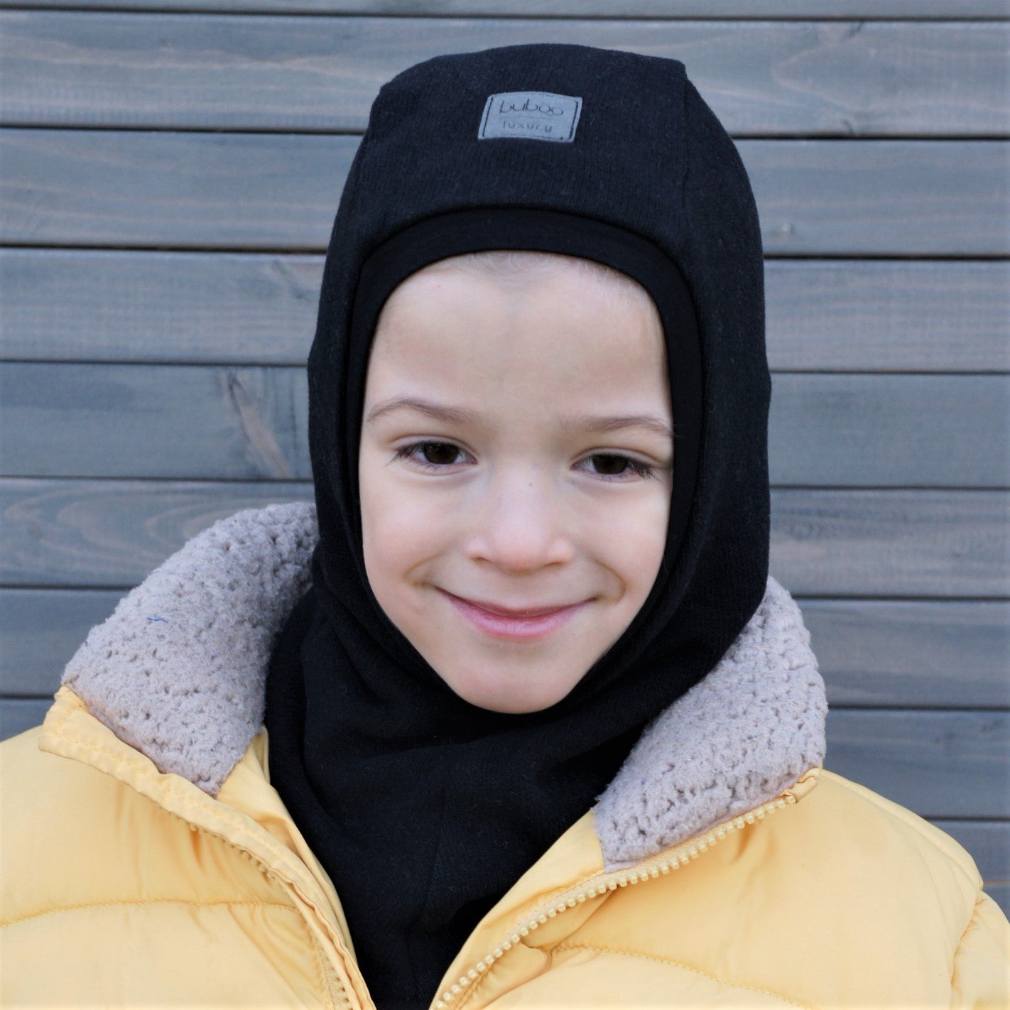 Luxury Cotton Kids Balaclava – Black | Autumn/Winter/Spring Helmet Hat – BUBOO