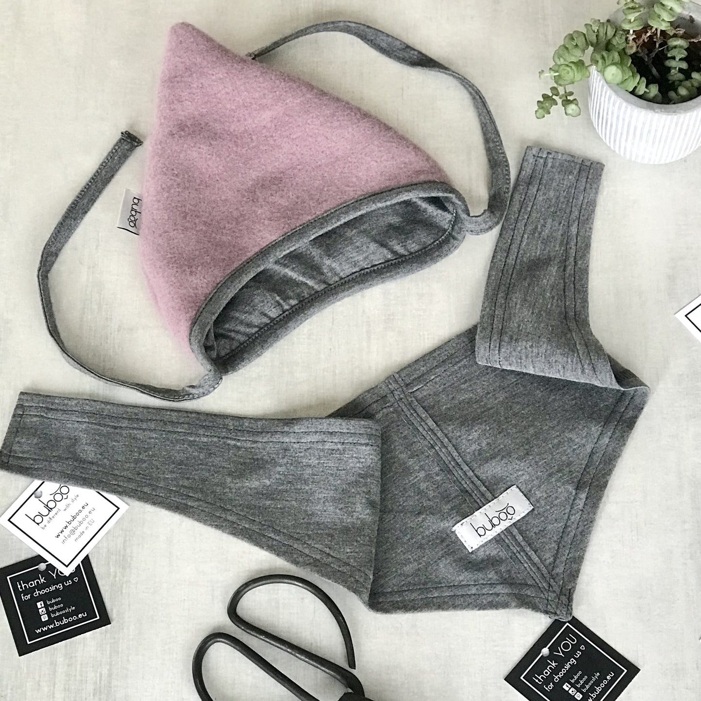 Kids mohera wool beanie with straps for autumn/winter DROP ash rose/ light grey inside