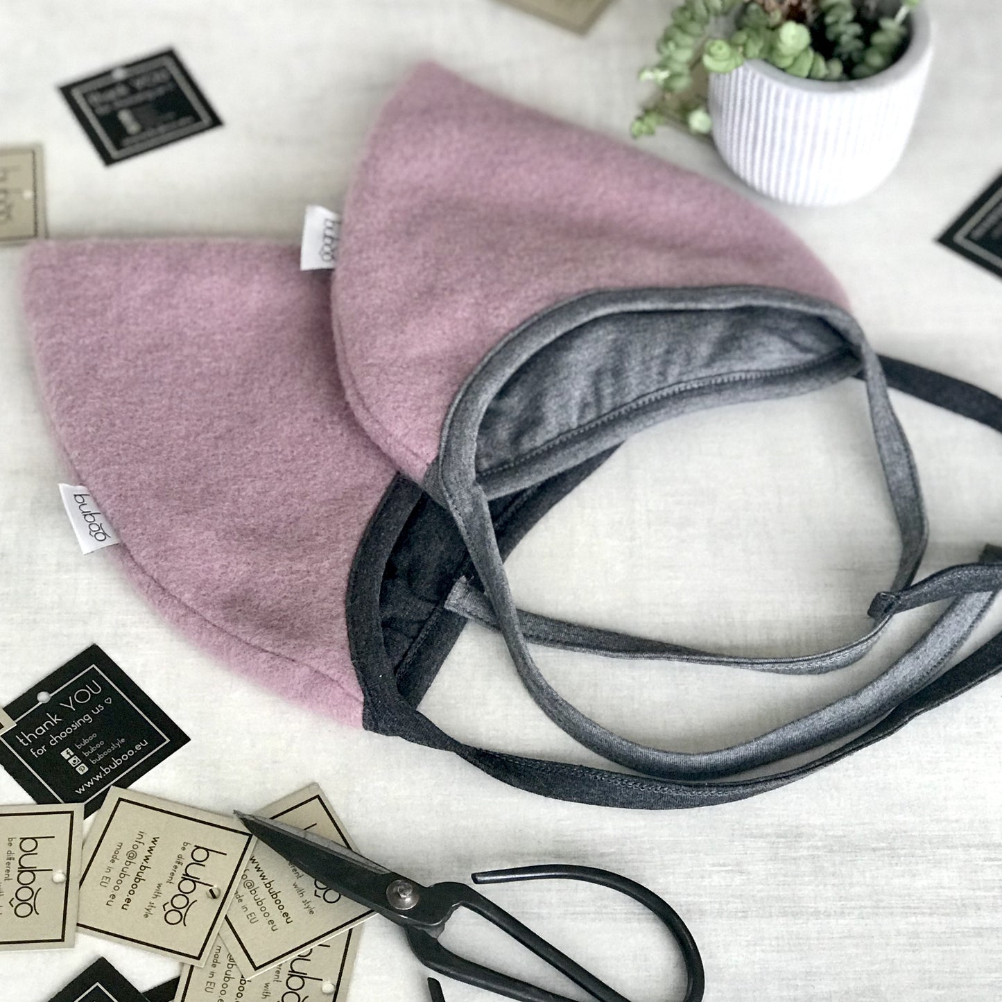 Kids mohera wool beanie with straps for autumn/winter DROP ash rose / dark grey inside