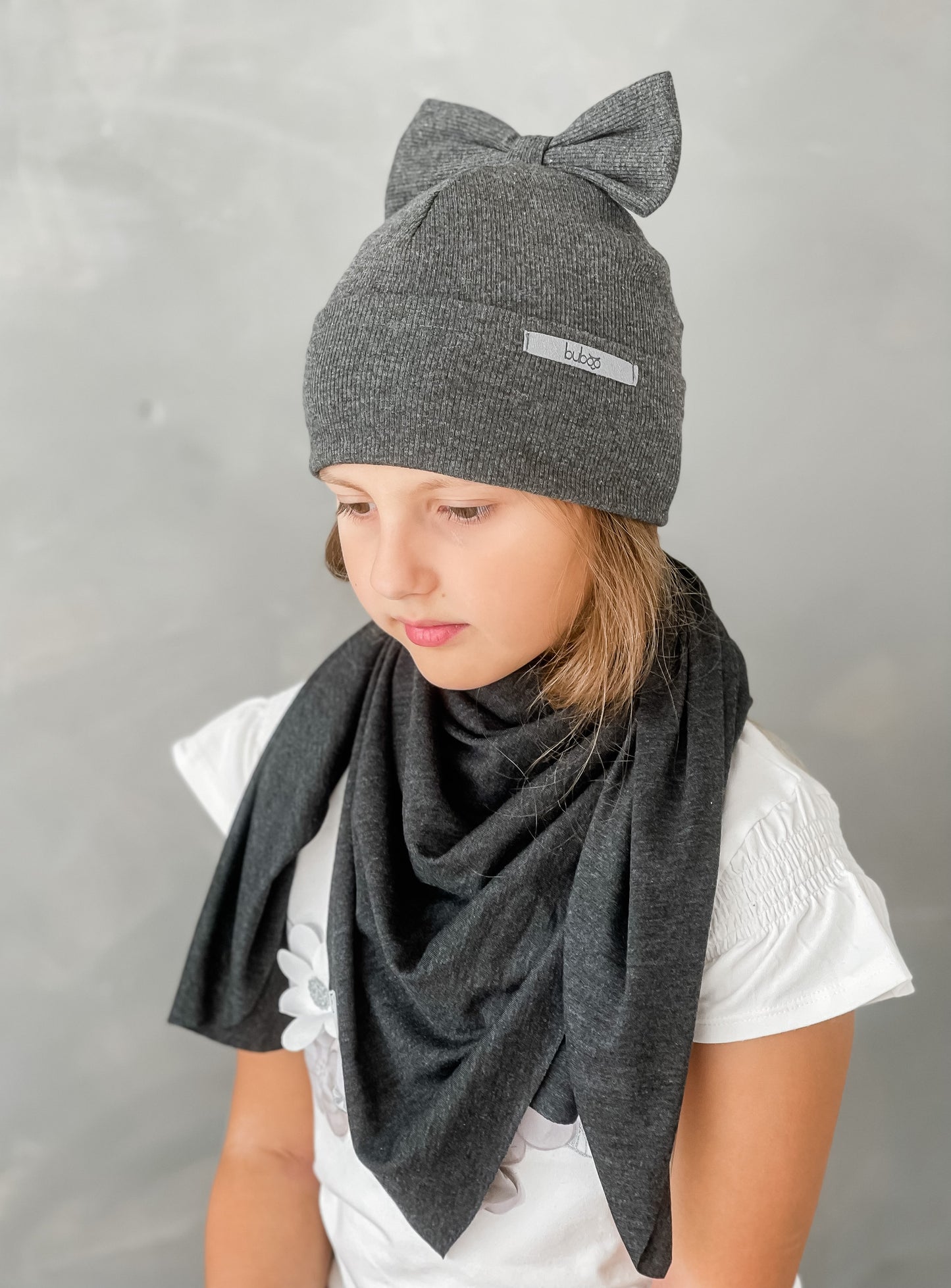 Stylish hat for a girl with a ribbon FASHIONISTA sparkling (gray)