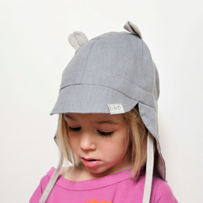 BEAR summer kids beanie with visor laces and neck protection (softened linen) - baby blue