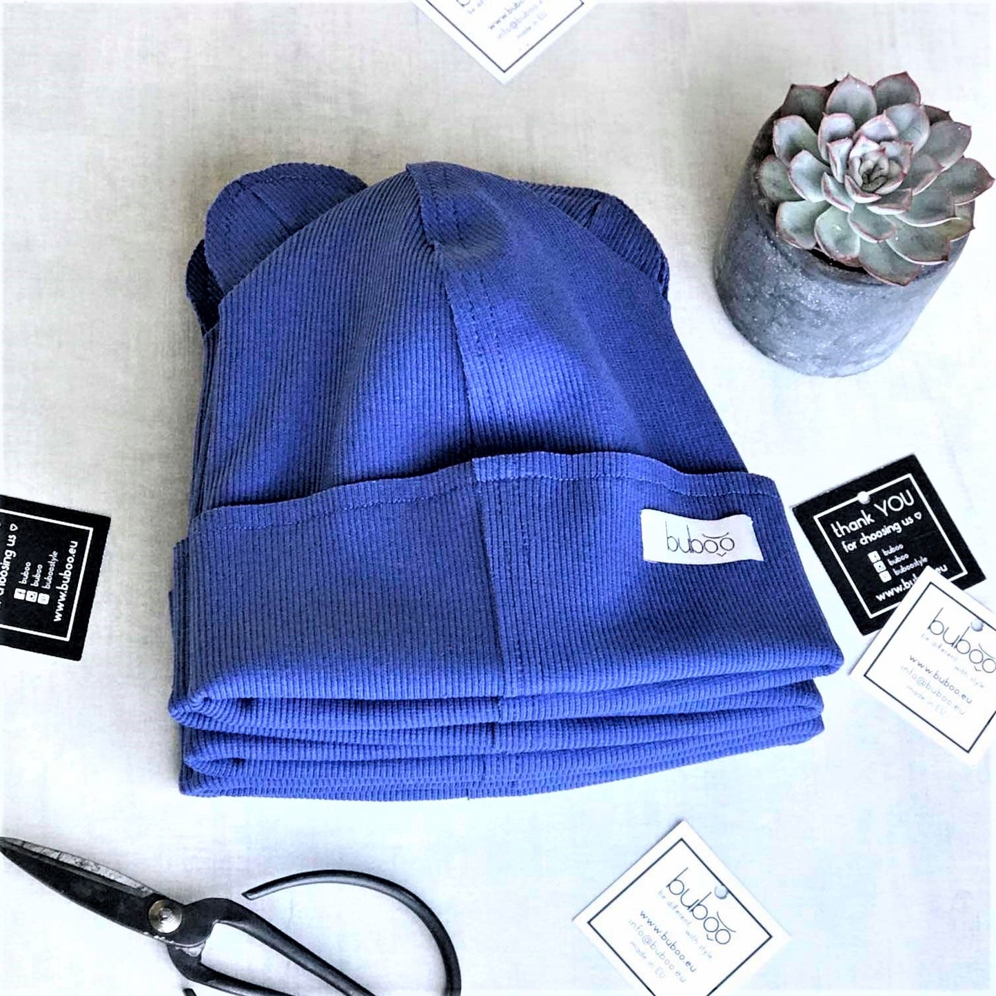 BEAR Cornflower Cotton Beanie with Teddy Ears