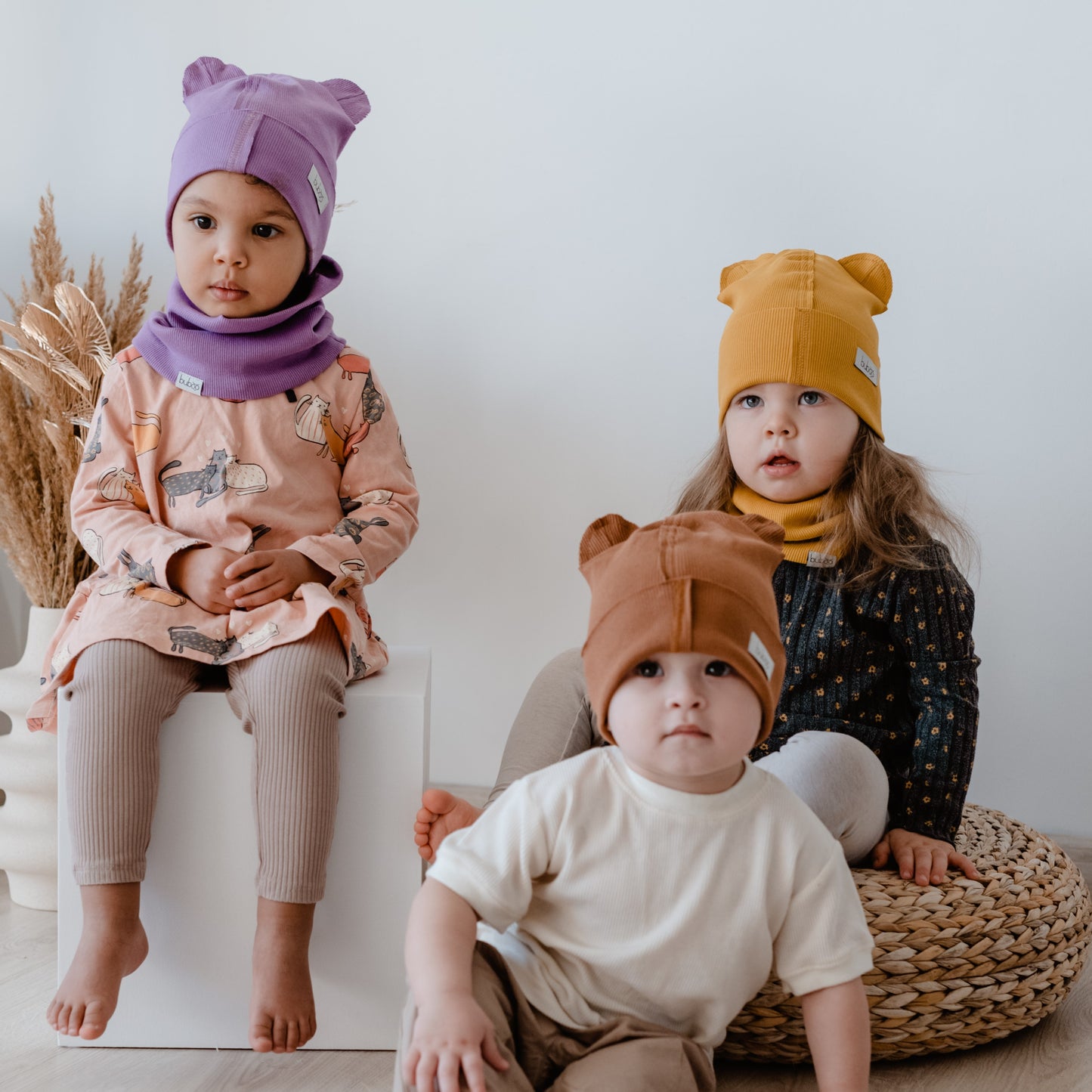 BEAR Cotton Kids Beanie with Teddy Ears – Dark Blue | Ribbed One Layer Hat – BUBOO