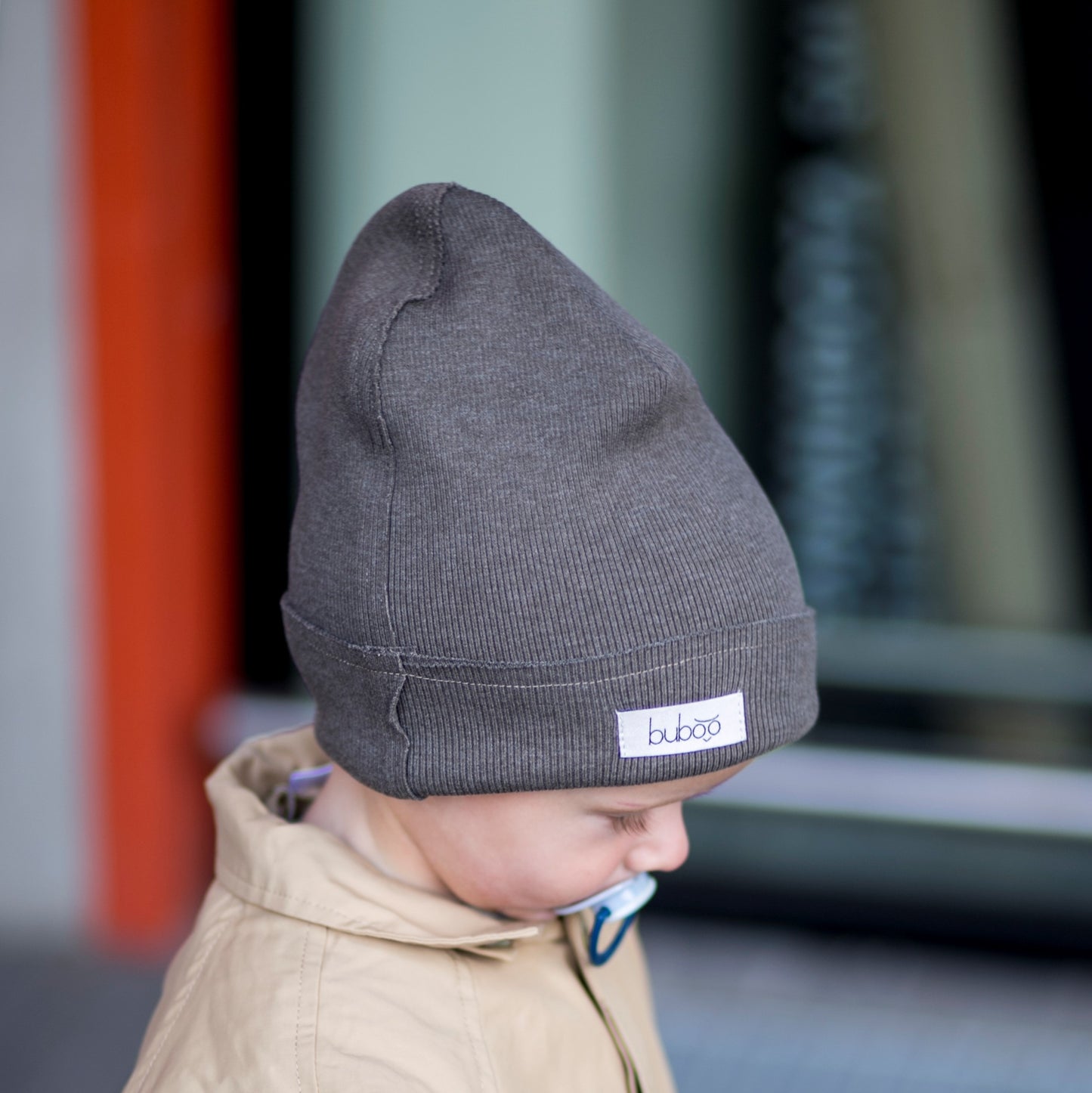 TRENDY Ribbed Cotton Kids Beanie – Khaki | Spring/Autumn Hat – BUBOO
