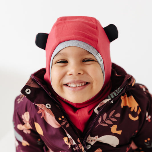 BEAR Cotton Kids Balaclava – Pink Raspberry | Spring/Autumn Helmet Hat – BUBOO