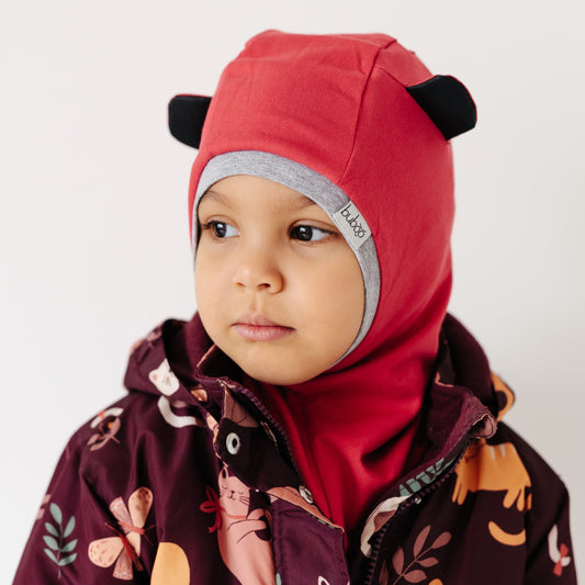 BEAR Cotton Kids Balaclava – Pink Raspberry | Spring/Autumn Helmet Hat – BUBOO