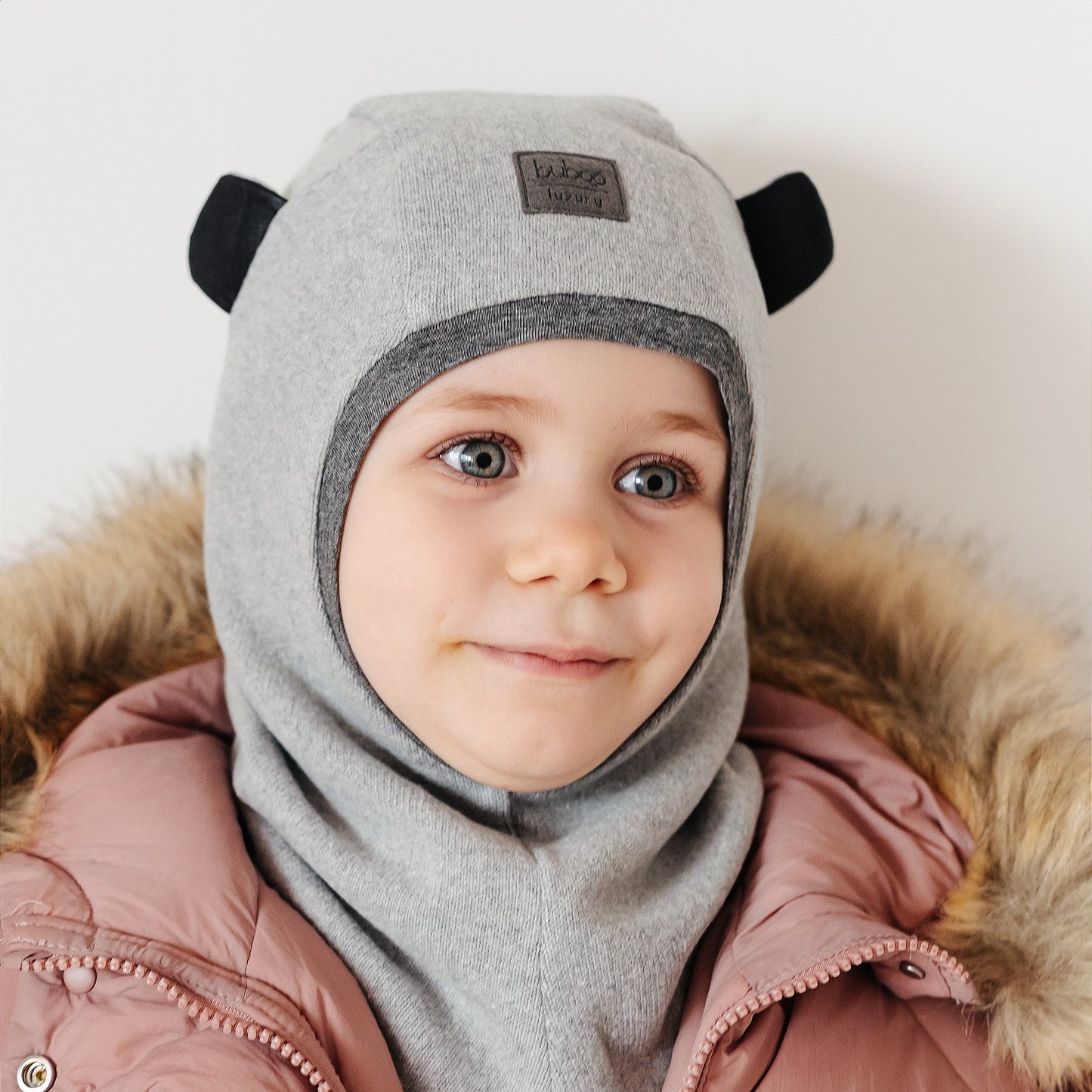 Luxury BEAR Cotton Kids Balaclava – Grey | Autumn/Winter/Spring Hat – BUBOO