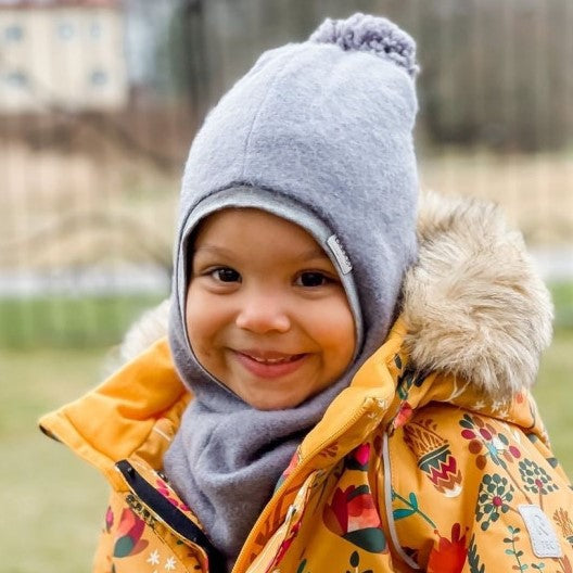 Stylish fall winter mohera II (new fabric) wool kids HELMET with pompom Dark blue