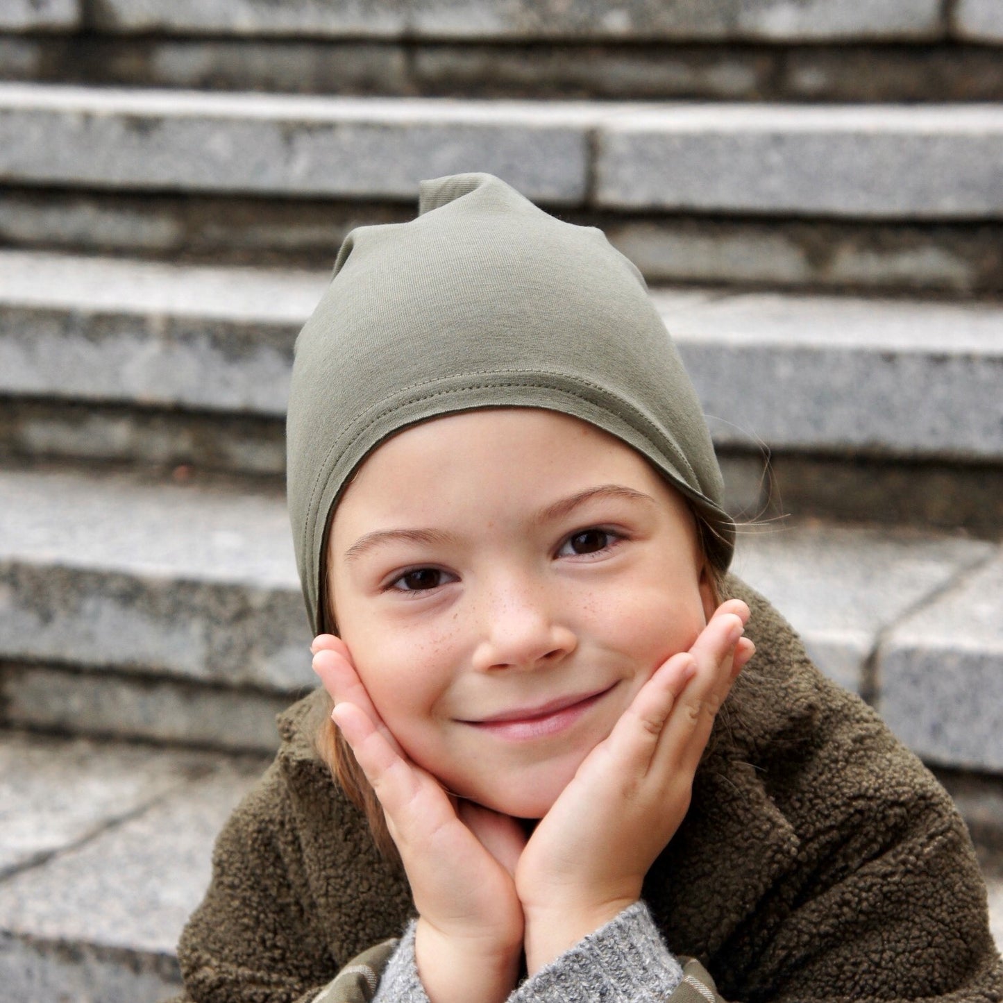 Kids thin cotton beanie UPSIDEDOWN – Khaki