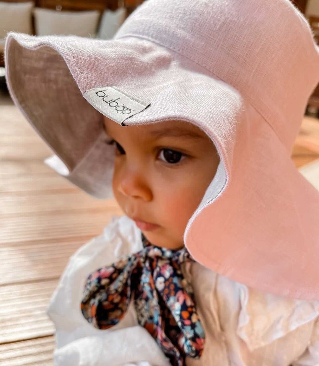Impressive kids softened linen HAT with silky ribbons blush powder