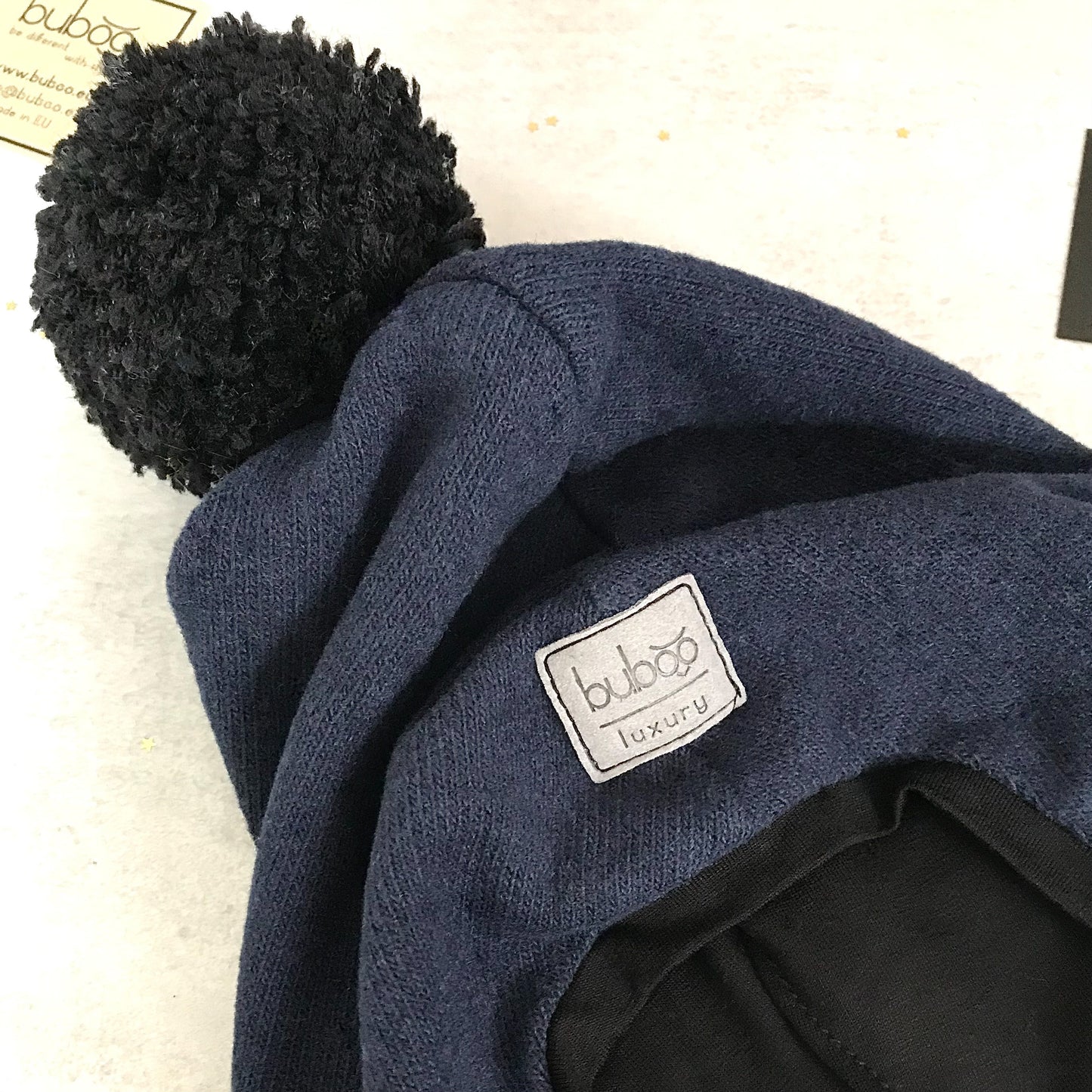 Luxury Cotton Kids Balaclava with Pompom – Blue | Autumn/Winter/Spring Hat – BUBOO