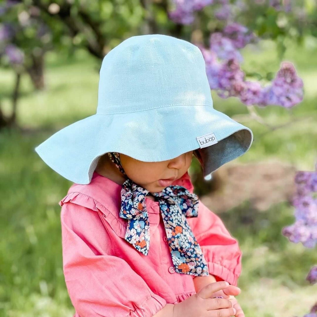 Impressive kids softened linen HAT with silky ribbons Mint