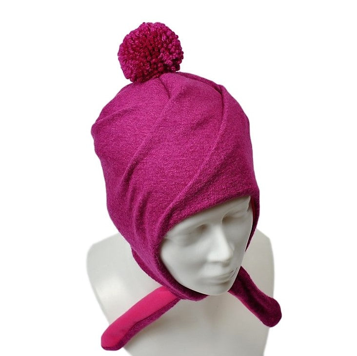 POMPOM winter double layered wool beanie raspberry