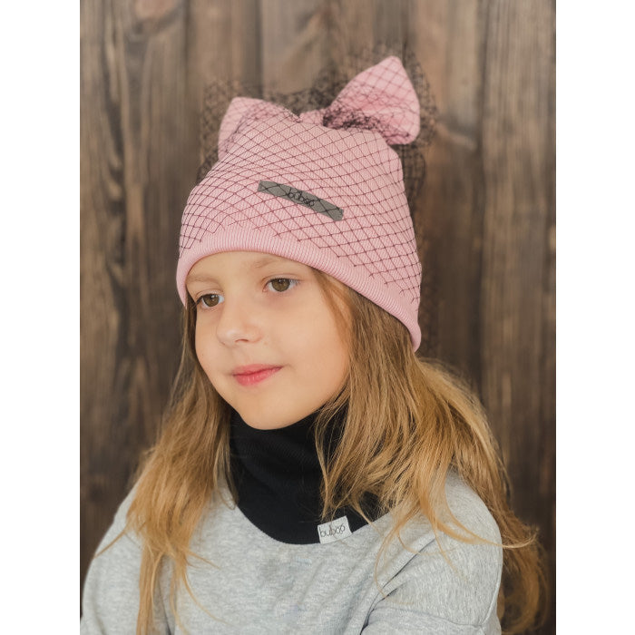 Extremely stylish girl doublelayered beanie FASHIONISTA powder with a black tulle