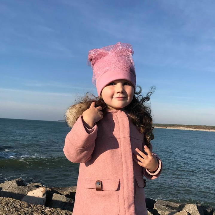 Extremely stylish girl doublelayered beanie with a tulle FASHIONISTA pink
