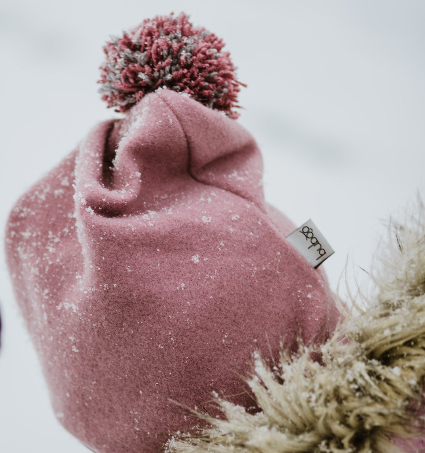 Kids’ Wool Balaclava with Pompom – Mohair II – Ash Rose