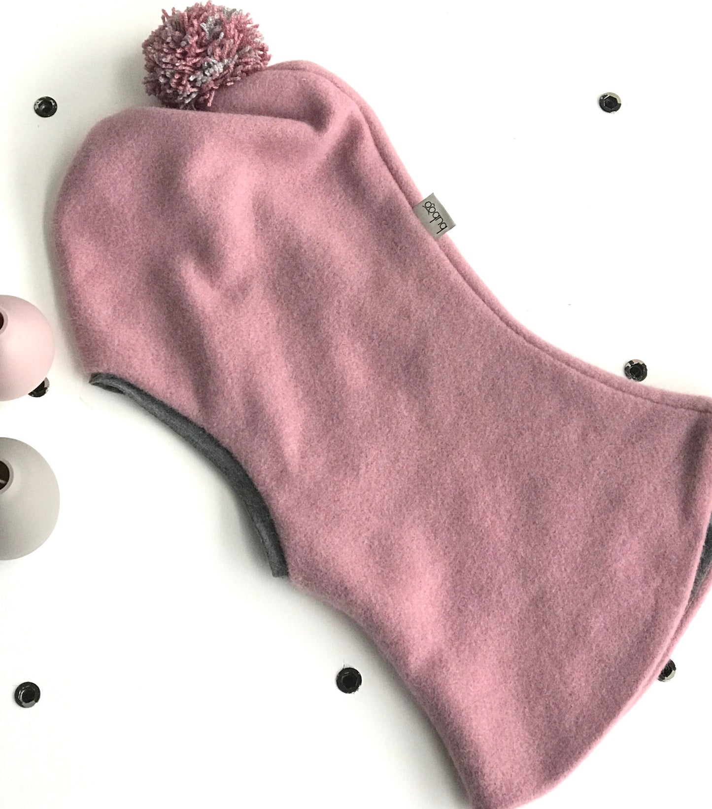 Kids’ Wool Balaclava with Pompom – Mohair II – Ash Rose