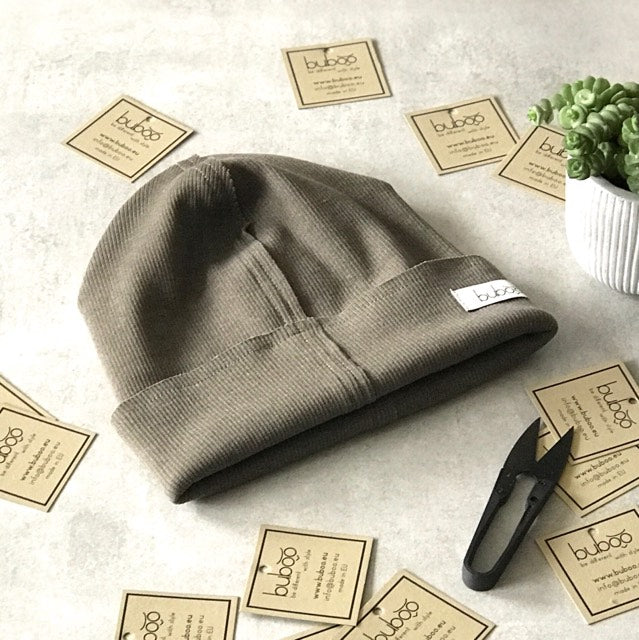 TRENDY Double-Layer Ribbed Cotton Kids Beanie – Khaki | Autumn/Spring Hat – BUBOO