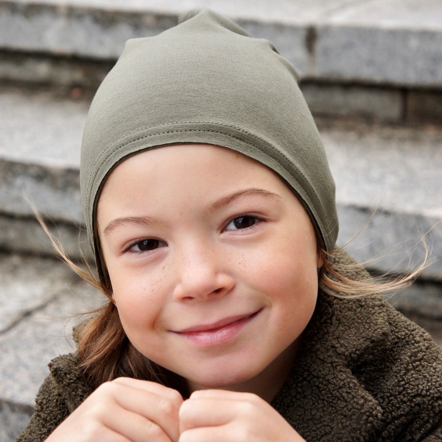 Kids thin cotton beanie UPSIDEDOWN – Khaki