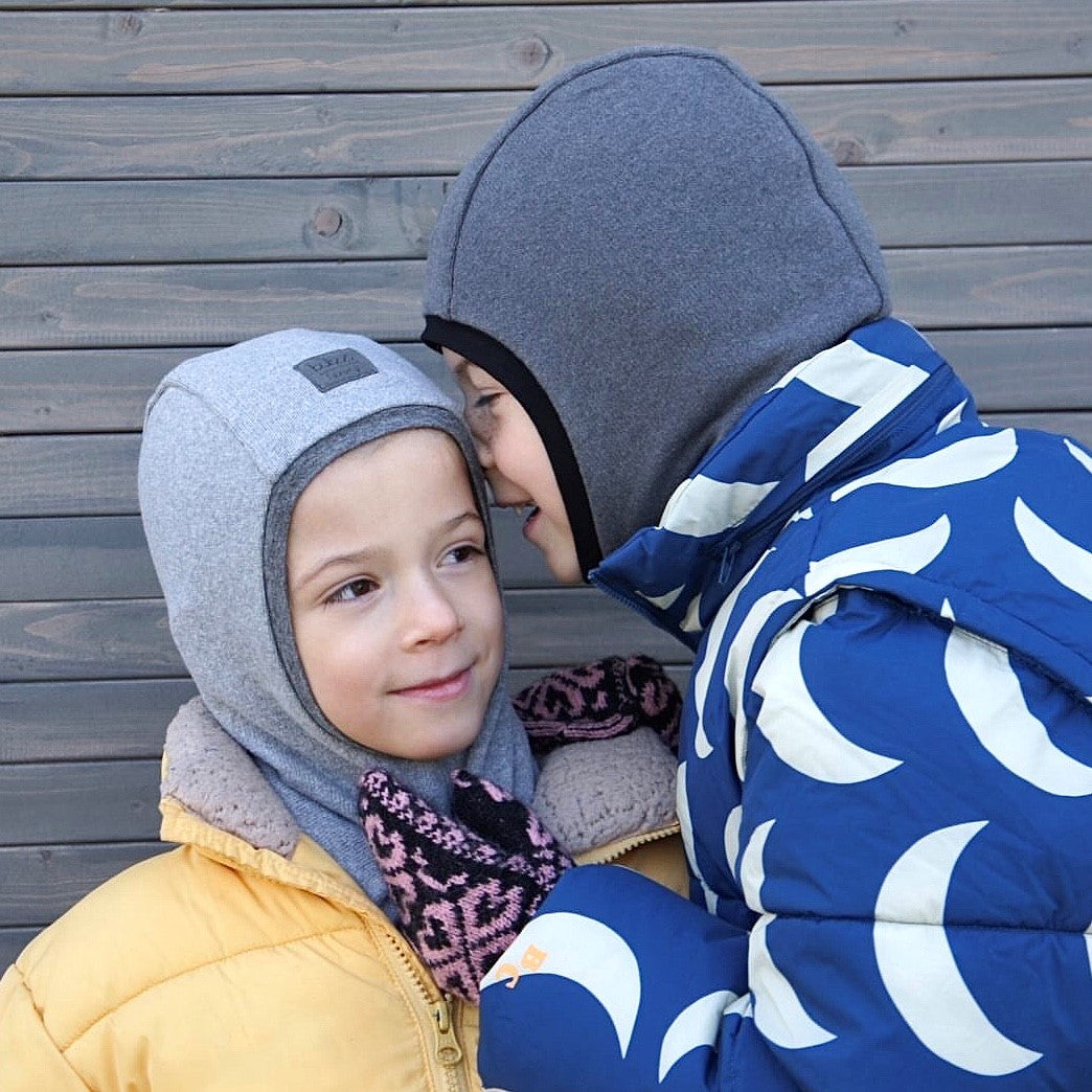 Luxury Cotton Kids Balaclava – Grey | Autumn/Winter/Spring Helmet Hat – BUBOO