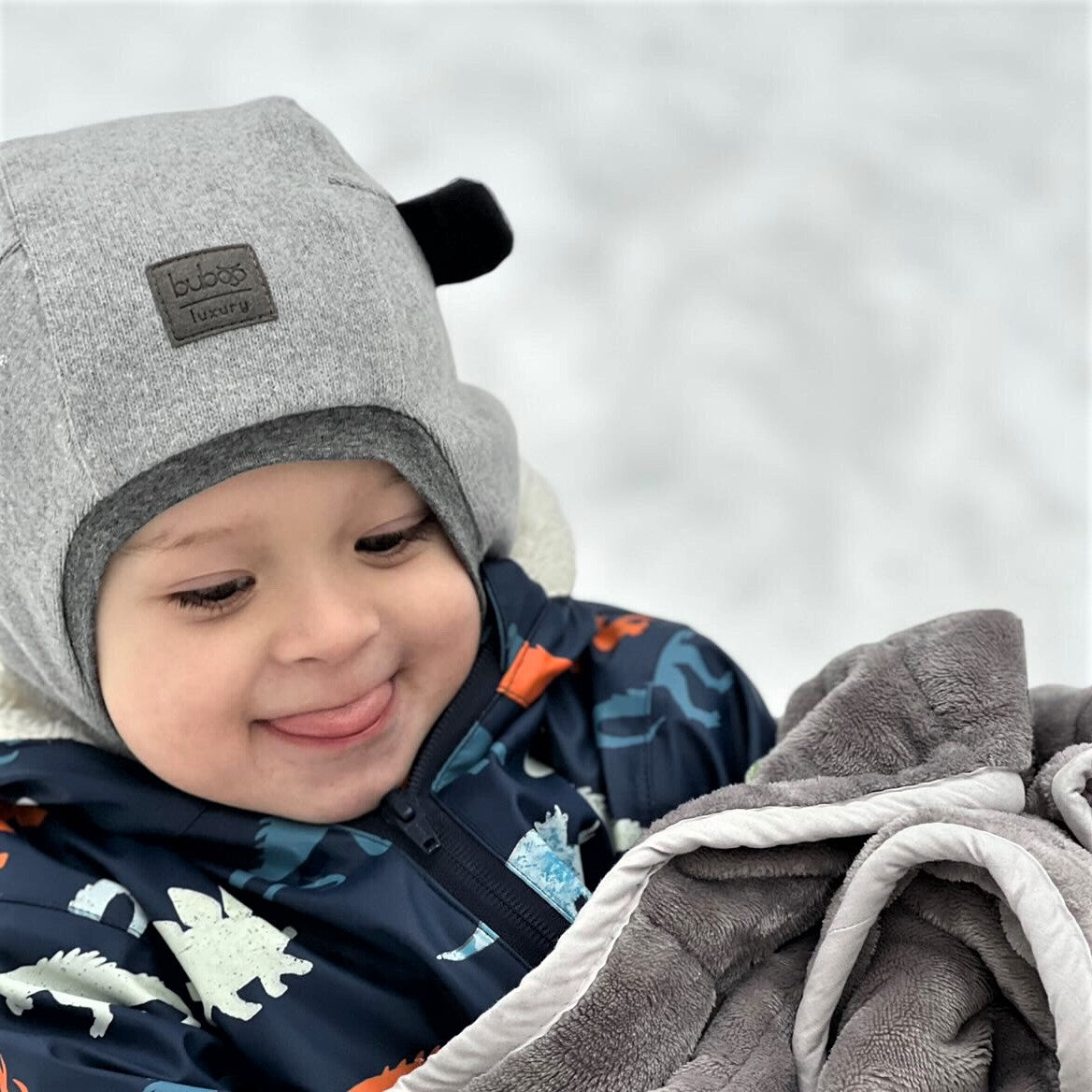 Luxury BEAR Cotton Kids Balaclava – Grey | Autumn/Winter/Spring Hat – BUBOO