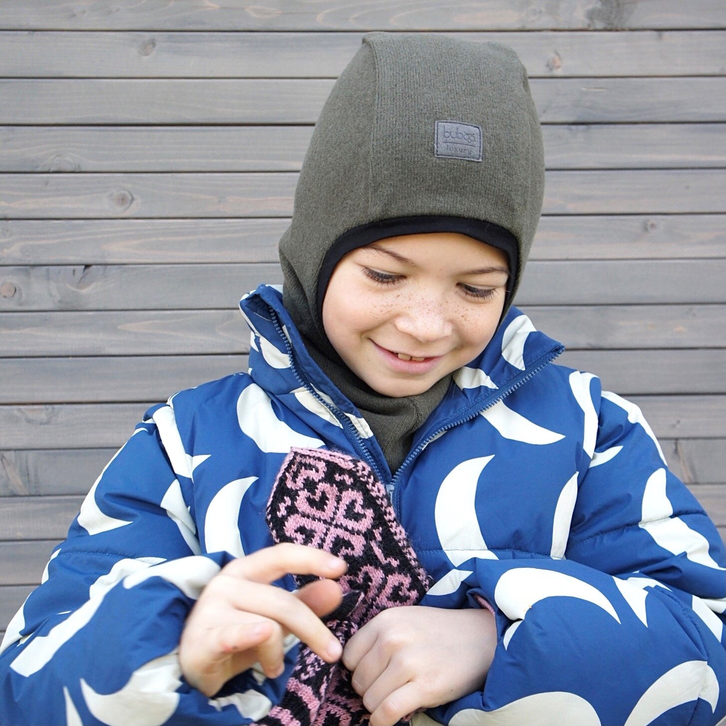 Luxury Cotton Kids Balaclava – Chaki | Autumn/Winter/Spring Helmet Hat – BUBOO