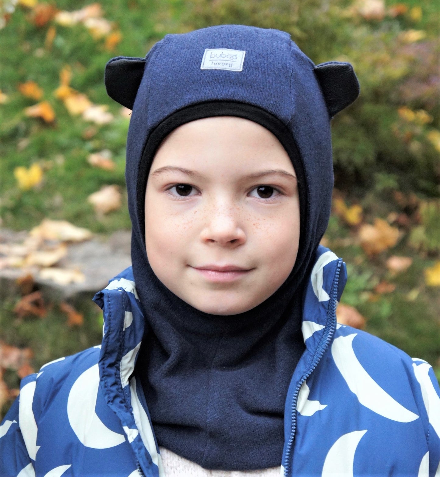 Vaikiška kepurė šalmukas pavasariui / rudeniui / žiemai Bear BUBOO luxury tamsiai mėlyna